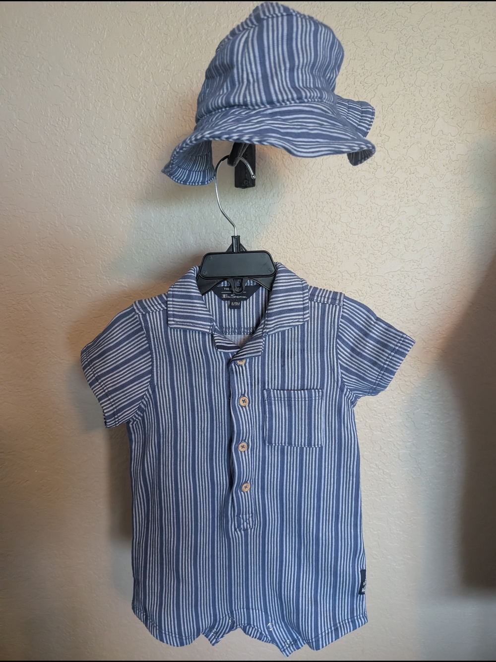 Ben Sherman Blue & White Striped Short-Sleeve One-Piece with Hat